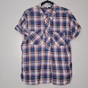 William Rast Slit Sleeve Top  Plaid Pullover Size XL